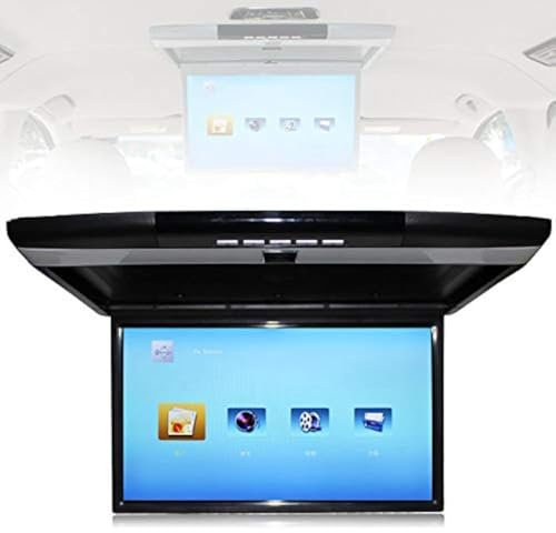 Car Overhead Flip-Down Monitor,17.3 Inch 16:9 Ultra-thin Digital TFT Screen 1080P Video Car Overhead Player Roof Mounted Monitor HDMI USB SD Port IR and FM,Black