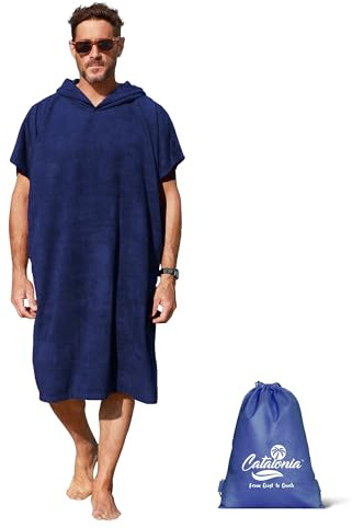 Catalonia Absorbent Surf Poncho Men Women, Towel Changing Poncho, Quick Dry Hooded Towel Poncho Adult, Changing Robe for Beach Surfing Swimming, Navy