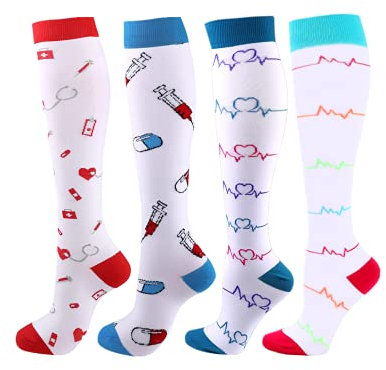 Cheeroyal 4 paia di calze a compressione 20-30 mmHg per uomini/donne Recupero Infermiera Corsa Maternità Gravidanza Volo Viaggi Medicina Salute Sport (S, 4 pairs-5)