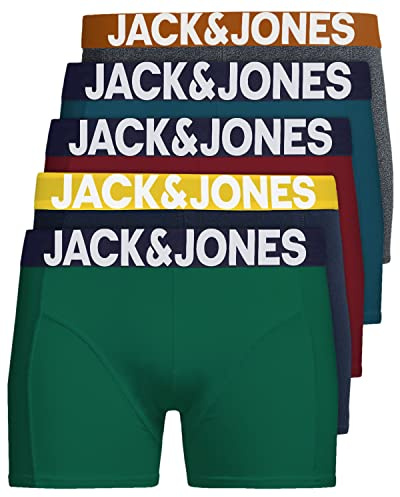 JACK & JONES 12204864 - Calzoncillos tipo bóxer para hombre, juego de 5 unidades, color blanco, negro, azul y gris, L