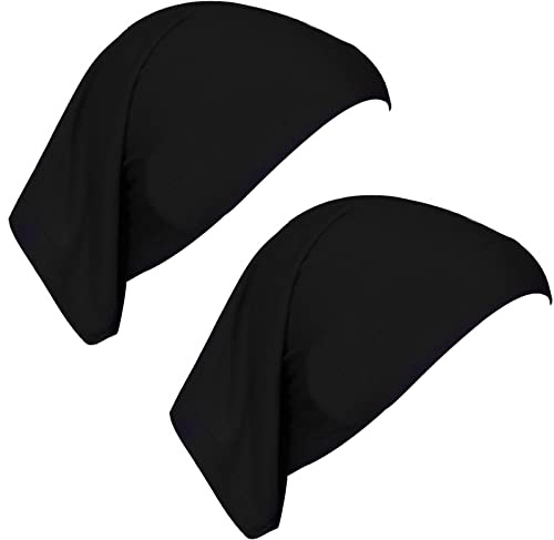 2 Packs Women's Cotton Tube Cap Hijab UnderCap Scarf for Muslim Women - Breathable, Black