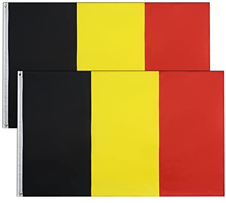2 Pièces Drapeau Belge Belgique Belgium Flag 90x150cm, Drapeaux Belges avec œillets en laiton Couleurs Vives Parfait pour événements sportifs, historiques, politique ou coupe du monde