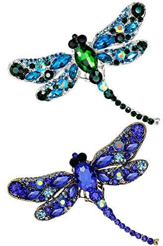 Nifocc 2 Stück Tier Strass Brosche Pins Kristall Libelle Brosche Anstecknadel Vintage Strass Insekt Brosche Boutonniere Brosche Clip für Kleid Pullover Mantel Hüte Dekor