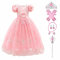 Cinderella Kleid Kostüme Kinder für Mädchen, Prinzessin Kleid Mädchen Tüll Maxikleid Cosplay Festlich Karneval Festkleid Maxikleid Geburtstagsfeier Fest-Kleid mit Zubehörteilen Baby rosa 6-7 Jahre