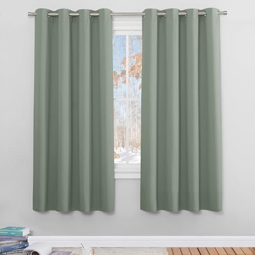 PONY DANCE Vorhang Salbeigrün Blickdicht Ösenschal 2er Set H 175 x B 140 cm Thermovorhang Kälteschutz Verdunklungsvorhänge Kurz Wohnzimmer & Schlafzimmer Gardinen Modern