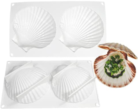 DUBENS Silikon Madeleine kakbricka, fransk mousse form gör-det-själv skal silikonformar kakformar, madeline form non-stick bakform (2 håligheter)