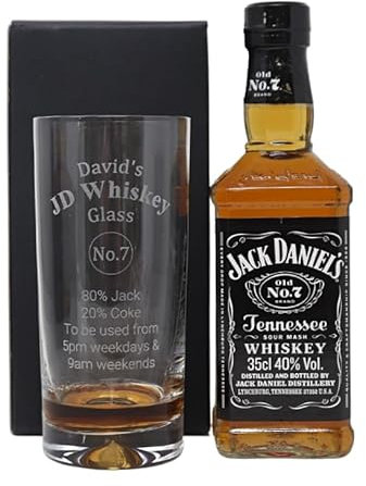 Regalo Personalised Dimple Highball Glass & Bottle of Whiskey - JD% Design (Tennessee Whiskey 35cl, No Gift Box)