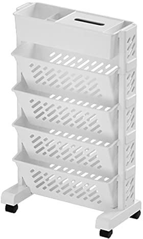 Carro de Libros con Ruedas, Estantería de Almacenamiento con 5 Niveles de Plástico, Organizador Giratorio y Extraíble para Oficina, Estudio, Cocina, Aula