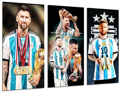 Set 3 posters decorativos para pared, Decoración Salón Modernos, Dormitorios, Habitación, Futbol, Messi, Argentina, (97 x 62 cm)