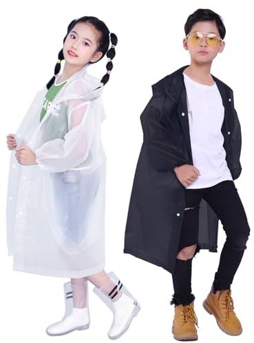 Makonus Reusable Rain Poncho with Hood for Kids Raincoat (2 Pack)