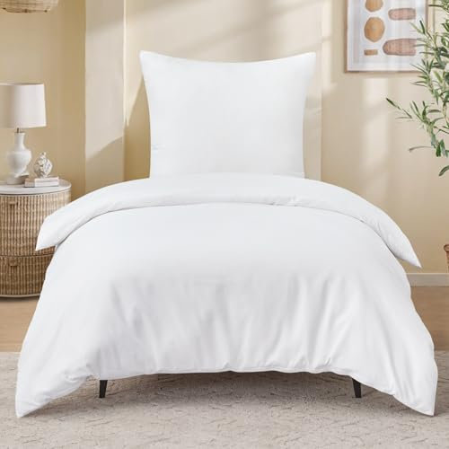 Tifschlaf Bettwäsche 135x200 2 teilig Weiß, Mikrofaser 1 Bettbezug 135 x 200 cm + 1 Kissenbezug 80x80 cm, ÖKO-TEX Bettwäsche-Sets Weiss mit Reißverschluss Weich und Bügelfrei Deckenbezug