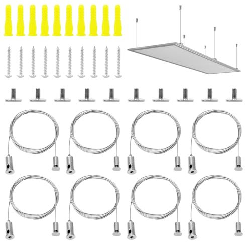 Pilikoll 8 Piezas Kit de Suspensión de Cuerda de Acero Inoxidable 1.5mmx2m LED Cables de Suspensión Ajustables Cables de Suspensión Ajustables con Ojales para Paneles LED,Techos,Lámparas,Fotos,Luces