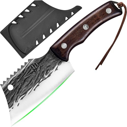 FULLHI cuchillo de carnicero de espiga completa con funda, cuchillo de chef con cuchilla de carne de acero de alto carbono cuchillo de cocina forjado