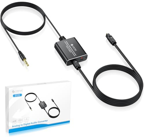 eSynic Convertisseur 3,5mm vers Optique Adaptateur Audio Analogique-numérique Convertisseur 3.5mm vers SPDIF Toslink Alliage Aluminium Câble 3,5mm Intégré (1,2m) pour portable Ordinateur Projecteurs
