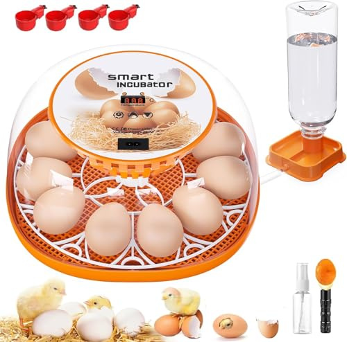 Incubadoras para incubar Huevos, 12-24 Huevos con Giro automático de Huevos y Control de Humedad, adición automática de Agua, Vela LED para incubar Pollos, Pato, codorniz, Huevos de Ganso (Naranja)