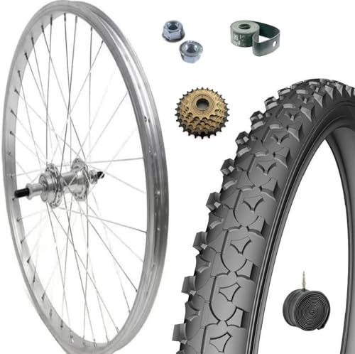 Cerchio Ruota Posteriore Completa 26 x 1.75 con Copertone 26x1.95, Camera d’Aria Valvola Italiana e Pignone 6 Velocità – Kit City Bike/Olanda Bicicletta da Passeggio