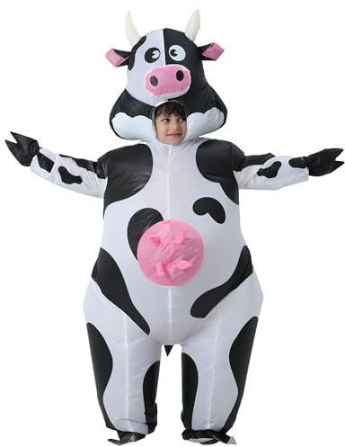 JOYBRO Inflatable Cow Costume for Kids, Funny Cow Suit, Full Body Animal Costumes, Air Blow up Costumes for Boys and Girls, Ideal for Halloween, Christmas, Cosplay, Themed Parties, One Size 120–150 cm