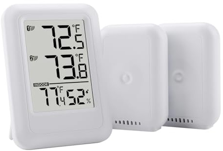Inomhus Utomhustermometer Trådlös, Digitala Termometrar med 330 Fot Temperatursensor, Digital Temperaturfuktighetsmätare med Tidsvisningslarmkalenderfunktion