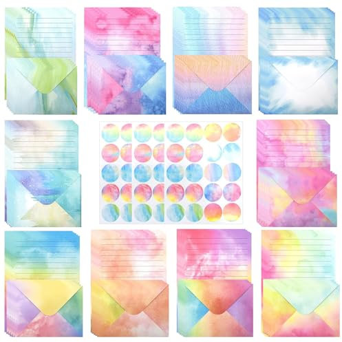 160 Stück Briefpapier mit Umschlag Set, Schreibpapier Set Mädchen, 50 A5 Liniert und 50 Briefumschläge und 60 Sticker, Stationery Set Schönes Briefpapier (10 Styles), Briefbögen Liniert