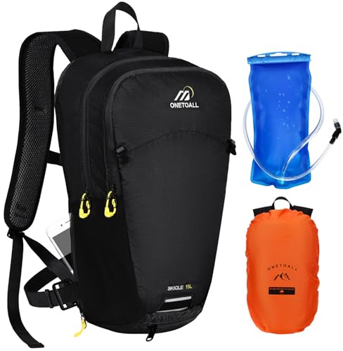 ONETOALL Mochila Hidratación Mtb 15L con Funda Impermeable, Mochila de Ciclismo para Hombre y Mujer, Mochila Senderismo Pequeña y Antirrobo para Moto, Esquí, Bicicleta, Montaña y Running