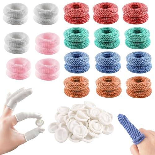 Finger Bandage Set of 48 Pieces Including Cotton Finger Cots and Rubber Finger Cots for Wound Protection and Support; for Thumb Bandage and Finger Protection in Various Scenarios