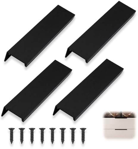 OUDQFCJ 4 maniglie per mobili, maniglie nascoste, in alluminio, per cassetti, invisibili, per mobili, cucina, colore nero, 8 cm