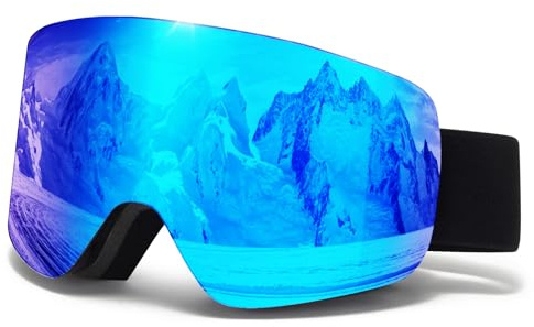 VCOROS Gafas de Esquí,YH227 Gafas Esqui OTG para Unisex Ajustable Tamaño Anti-Niebla Protección UV Snowboard Nieve Espejo para Ski Ciclismo Deportes de Invierno (08-REVO Blue/Black(VLT 19%))