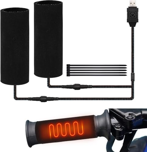TECTICO 12V Motorcycle Heated Grip Covers,IP67 Waterproof, USB Powered 5 Temperature Settings,Universal for 12V ATV Motorcycle Hand Grip with Temperature Adjustable & Fast Heating