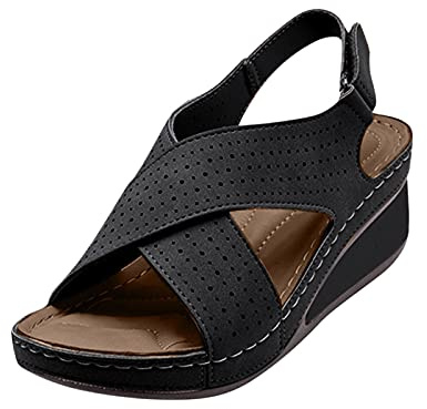 Cocila Sandali Estivi Donna Eleganti Hook & Loop Slope Sandals Hollow Heelbreathable Womens Fashion Casual sandali donna estive eleganti Da Camminata Scarpe Mal Di Schiena Estive Con Plateau