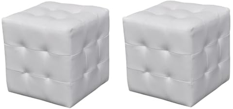 faucqel Set di 2 sgabelli a cubo in similpelle bianca, 30 x 30 x 30 cm, versatili come seduta, poggiapiedi o panca per soggiorno, camera da letto, facile da pulire