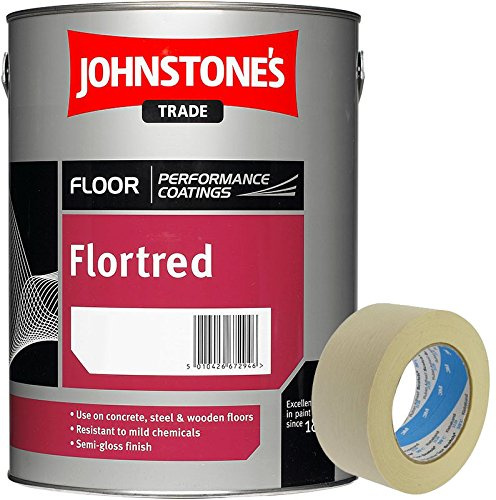 Johnstone's Flortred Floor Paint Safety Red 5L 2 inch Masking Tape included
