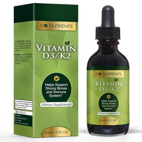 Go Nutrients Vitamin D3 K2 Drops – Liquid VIT D Supplement with MK7 for Adults & Kids – High Absorption Sublingual Support for Bone, Cardiovascular, Heart & Immune Health – 1 oz, 90 Servings