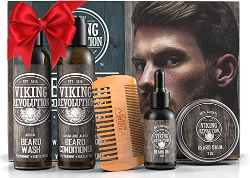 Viking Revolution - Bartpflege Set Für Männer - Conditioner Männer Set Glättet & Lindert Juckreiz am Bart - Enthält Bartshampoo, Spülung, Bartöl, Bart Balsam & Bartkamm Geschenke Für Männer