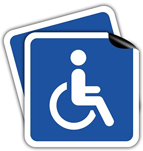 STROBO - 2 targhette magnetiche da 10 x 10 cm + 2 adesivi con simbolo di persona disabile su sedia a rotelle