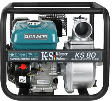 Könner & Söhnen KS 80 Bomba de agua para fuente, bomba de agua de gasolina de 4 tiempos, ideal para casas de campo, villas y otras áreas