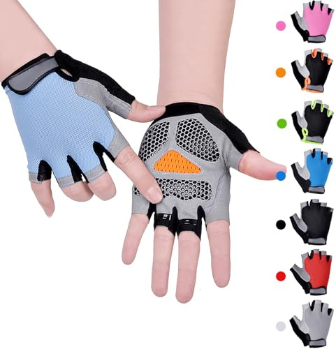CubePlug Kids Boy Girl Cycling Climing Half Finger Gloves GEL Padded BMX Bike Fingerless [SPI] (L, Blue)
