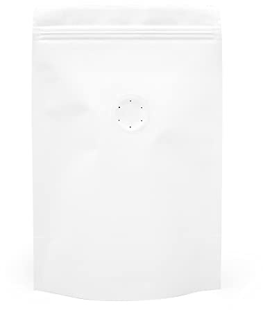 50 Coffee Beans Stand Up Pouch Bag with One-Way Degassing Valve | Zip Lock | 170x240x40mm Holds 350g Coffee Beans | One-Way Degassing Valve | Resealable Zip Lock | White (Windowless)