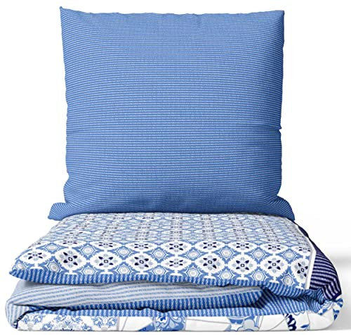 Leonado Vicenti Bettwäsche 100% Baumwolle Set Blau Weiss Paisley Muster 135x200 155x220 200x200 200x220 Bettbezug Kissenbezug mit Reissverschluss