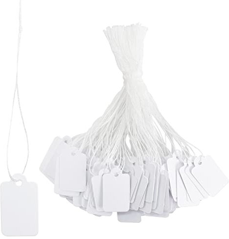 Preisschilder, 500 Stück Mini-Preisschilder Etiketten, 24×15mm Preisetiketten Hängeetiketten Weiße Anhänger Etiketten mit Aufhänge Schnur für Flohmarkt Schmuck Geschenk Hang Tags (500 Weiß)