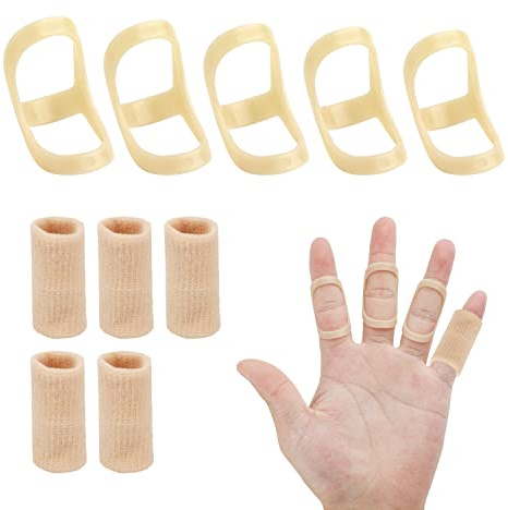 10st Oval Fingerskena, 5 Storlekar Finger Splint Ring Oval Finger Splint Support 5 Oval Finger Splint & 5 Finger Compression Sleeves för Tumme Mellan Pinky Ring Finger Index (Hy)