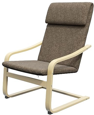 HOMCOM Relaxstuhl, Esszimmerstuhl, Relaxsessel mit Kopfkissen, Ruhesessel, Schwingstuhl mit Leinenoptik für Wohnzimmer, 65 x 79 x 98cm, Braun
