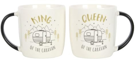 Something Different Set of 2 New Bone China Mugs - King and Queen Couples Caravan Mug Set - from The Happy Camper Range