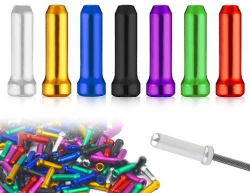 KAPSING 105 Stück Endkappe Bremszug, Fahrrad Endkappen Bremszug Endhülsen Kabelendhülsen, Aluminiumlegierung Endkappe Bremszug für Bremsseil Schaltseil(7 Farben)