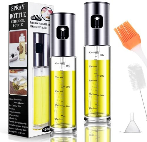 xiaoxianxian 2 Stück Ölsprüher zum Kochen,Ölsprüher für Speiseöl Glas,Sprühflasche für Speiseöl zum Grillen, Kochen, Salate (Silber)