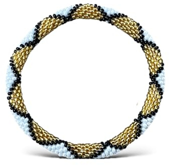 Yvelise Bracelet Népalais - Noir Blanc Or