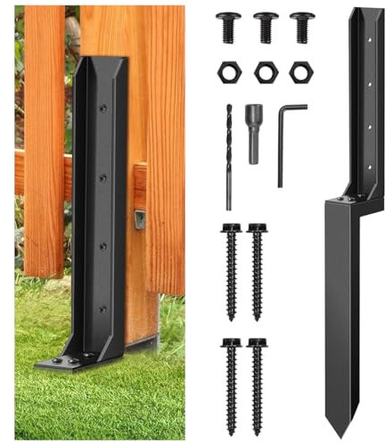 1 estaca de reparación de postes de valla de alta resistencia, kit de reparación de postes de valla de acero con clavos, taladro, estaca de suelo para valla de jardín para refuerzo, estaca de tierra