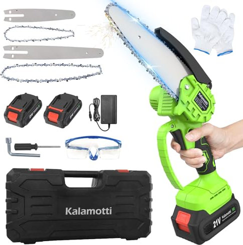 2025 Mini tronçonneuse 8 pouces et 6 pouces sans balai, 2 en 1 tronçonneuse électrique avec 2pcs 2000mAH batterie et chargeur, tronçonneuse légère sans fil pour le jardinage, la coupe d'arbres et l'él