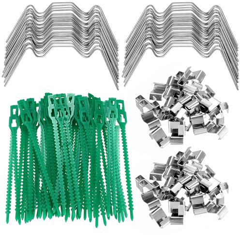 150 Stück Gewächshaus Klammern: 50 Klammern für Gewächshau & 50 Z Gewächshausklemmen& 50 Kabelbinder, Edelstahl Gewächshausklammern für Hohlkammerplatten Doppelstegplatten Befestigung Gewächshäuser