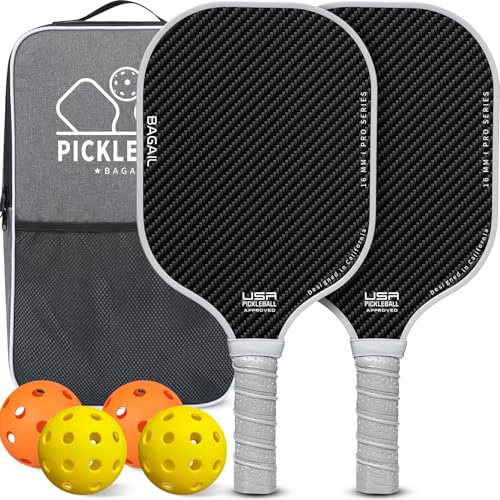 BAGAIL Raquettes de Pickleball, Ensemble de 2 avec 4 Balles, Légères - Absorption des Chocs élevée - Ergonomique, Adaptées aux Jeux en Intérieur et Extérieur