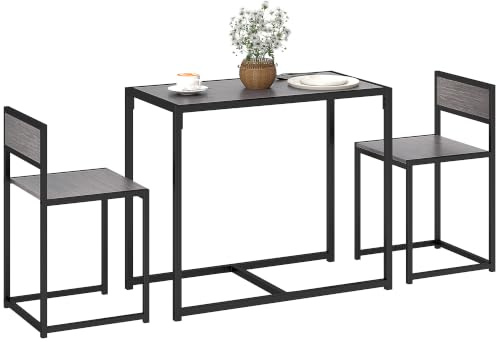 HOMCOM 3 Piece Dining Table and Chairs Set, Space Saving, Grey Wood-Effect | Dining Room Sets, Compact Kitchens, Rectangular Table and 2 Chairs, Steel Frame, 2 Seater Table